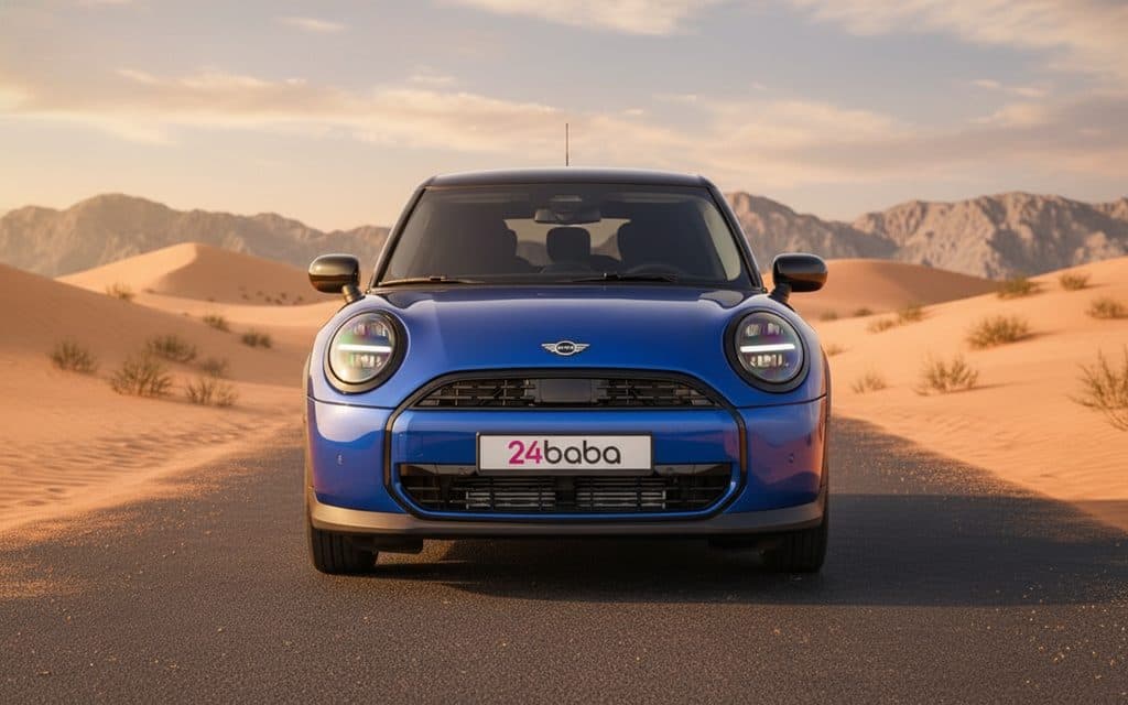 Mini Cooper 2025 Blue front view with headlights