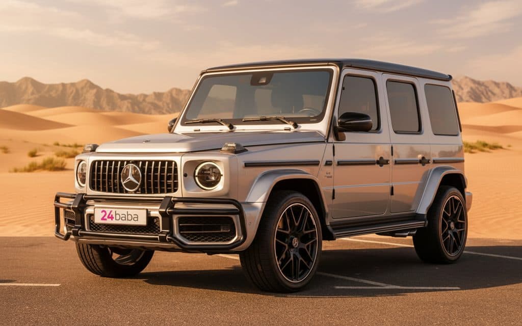 Mercedes G63 2022 Silver front view with headlights
