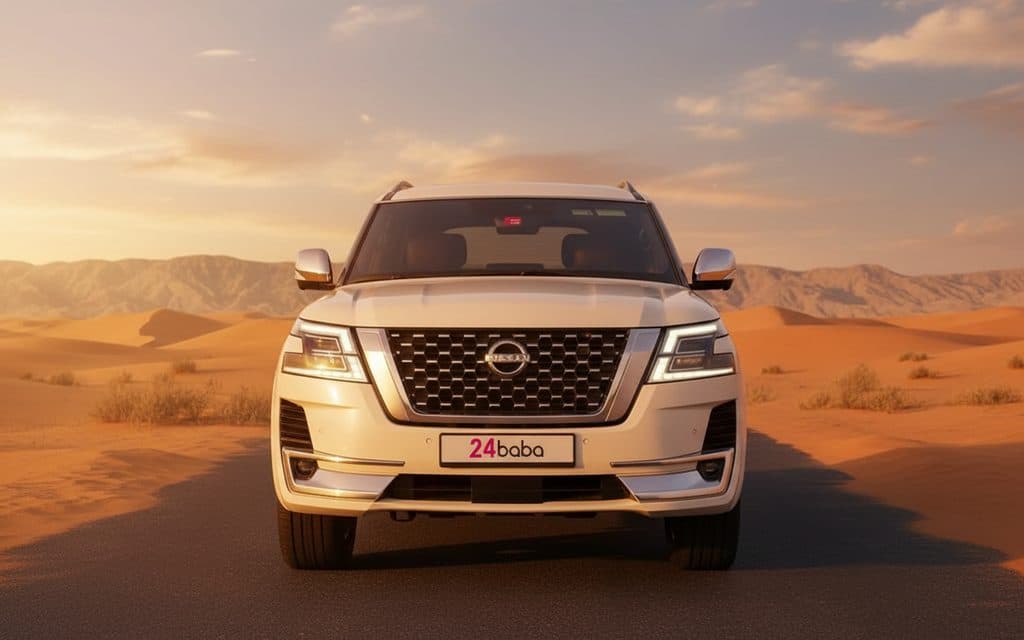 Nissan Patrol 2021 White front view with headlights