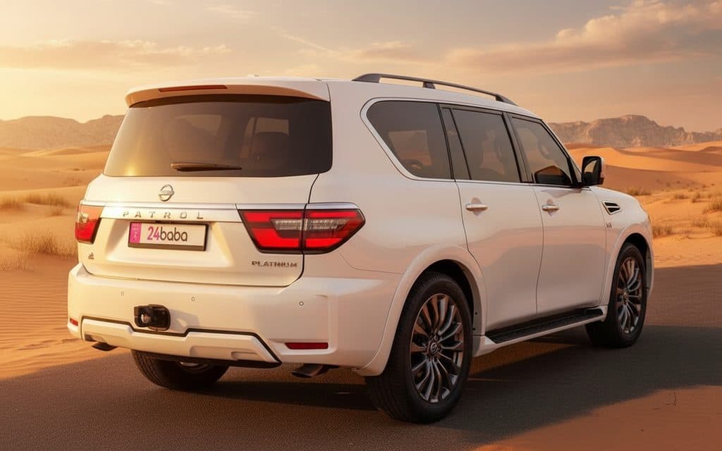 Nissan Patrol 2021 White rear view showing taillights
