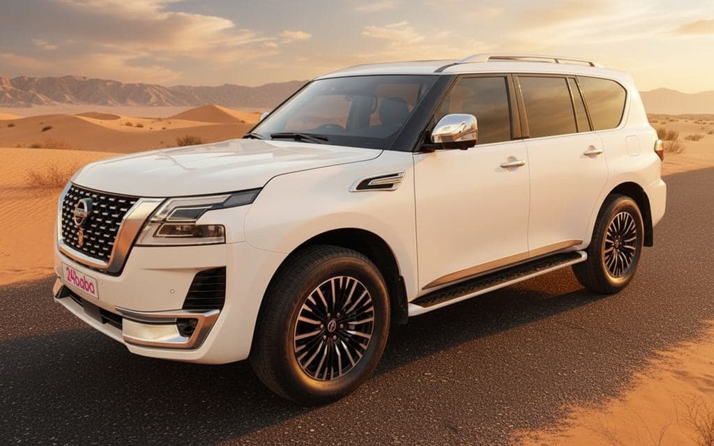 Nissan Patrol 2024 White front view with headlights