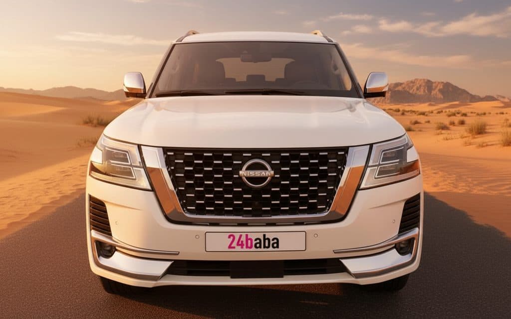 Nissan Patrol 2024 White front view with headlights