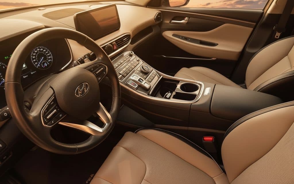 Hyundai SantaFe 2022 interior view showing trim – rental in Dubai