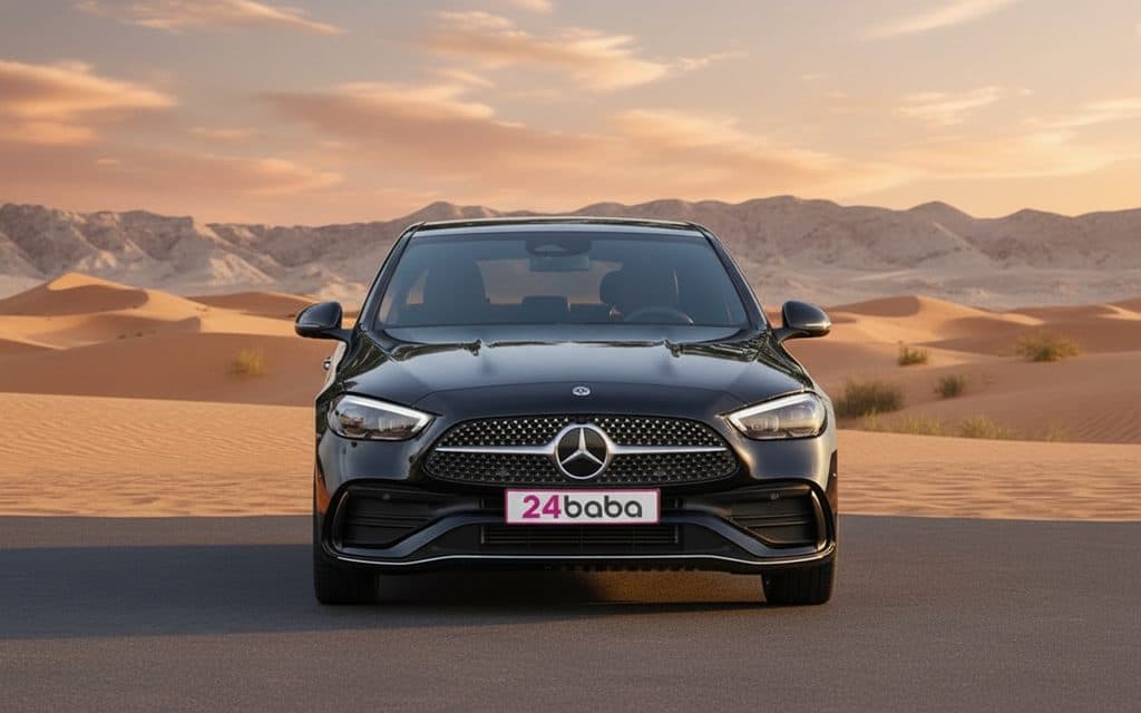 Mercedes C200 2024 Black cover image – rental in Dubai
