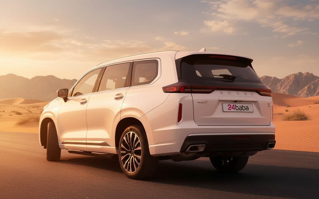Exeed Vx 2025 White rear view showing taillights – rental in Dubai