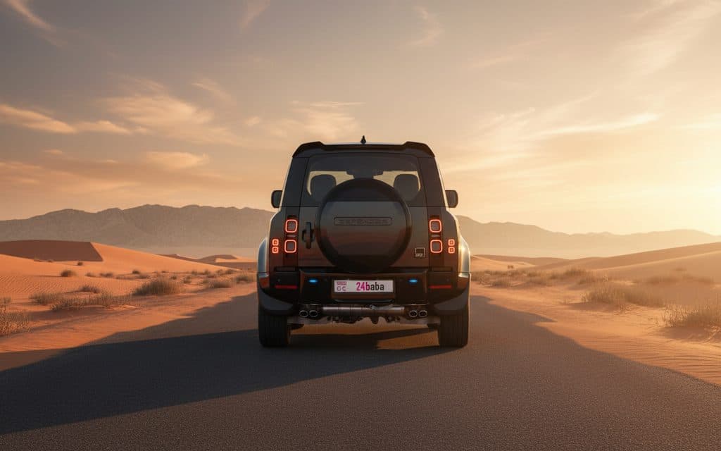 Land Rover Defender 2025 Dark Gray rear view showing taillights