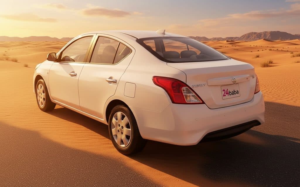Nissan Sunny 2025 White rear view showing taillights