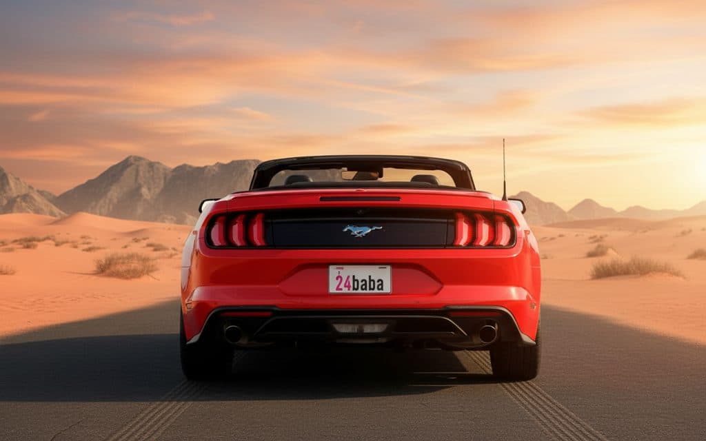 Ford Mustang 2021 Red rear view showing taillights – rental in Dubai