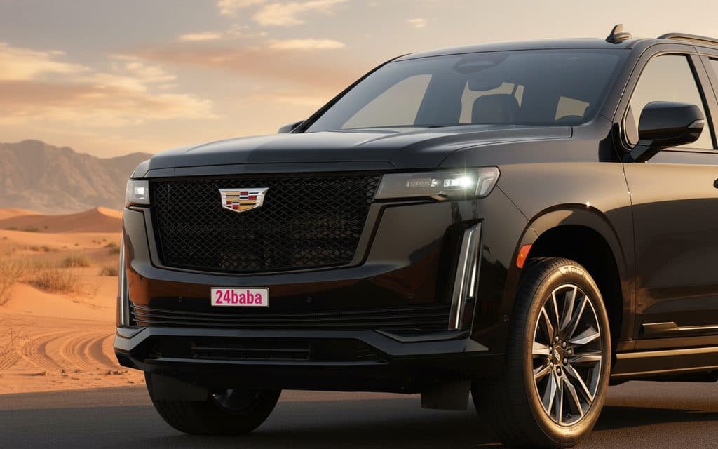 Cadillac Escalade 2023 Black front view with headlights