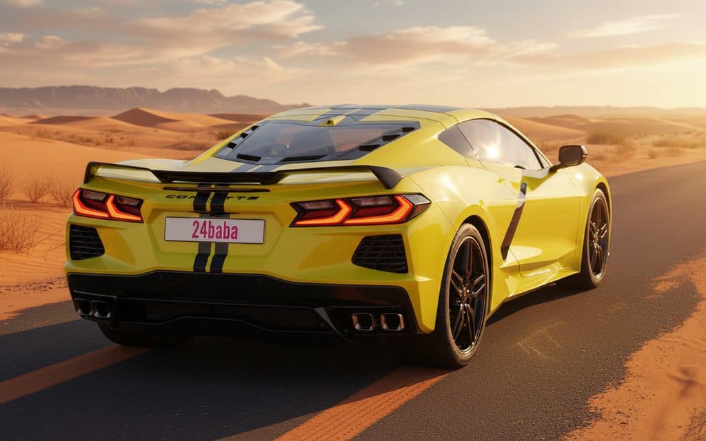 Chevrolet Corvette 2023 Yellow rear view showing taillights