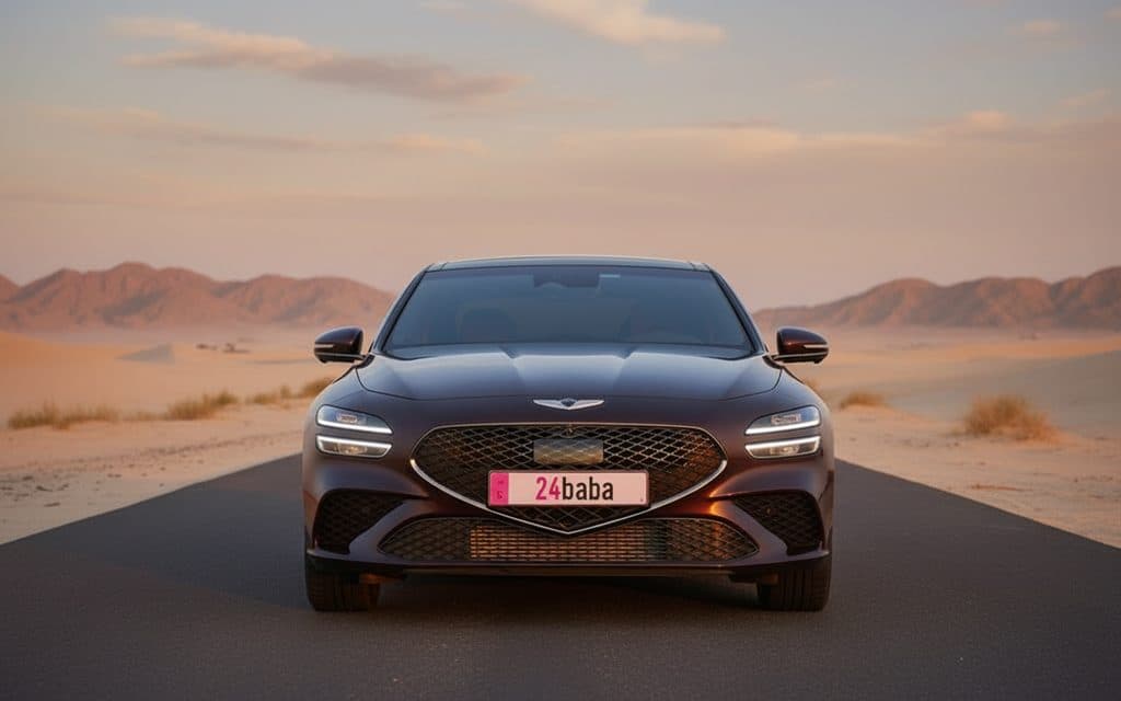 Genesis G70 2023 Black front view with headlights