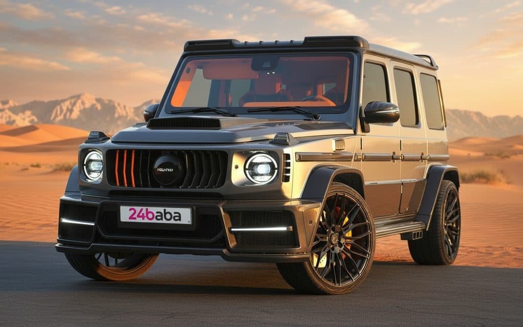 Mercedes G63 2023 Black front view with headlights