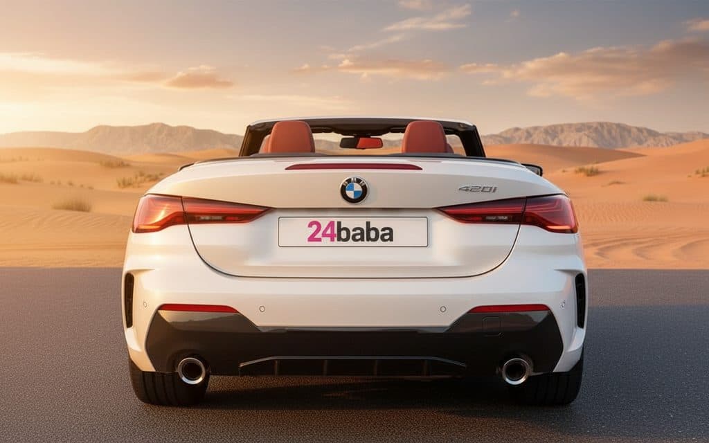 Bmw 420 2025 White rear view showing taillights