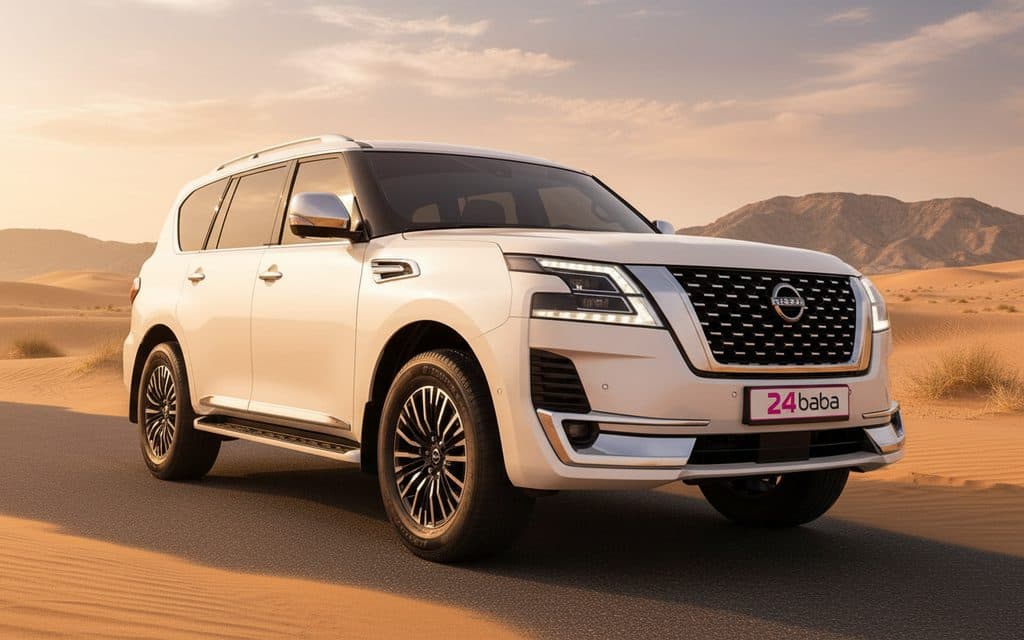 Nissan Patrol 2022 White front view with headlights