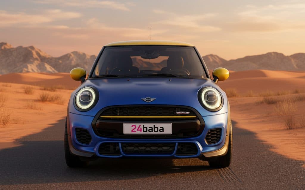 Mini Cooper 2025 Blue front view with headlights