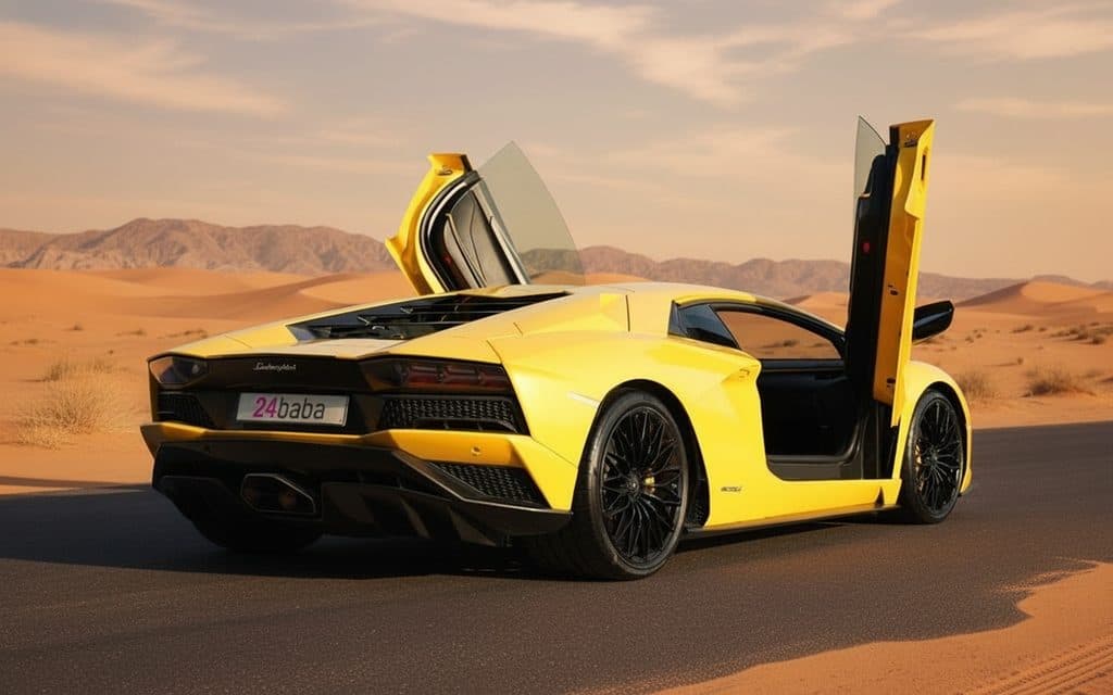 Lamborghini Aventador 2021 Yellow rear view showing taillights