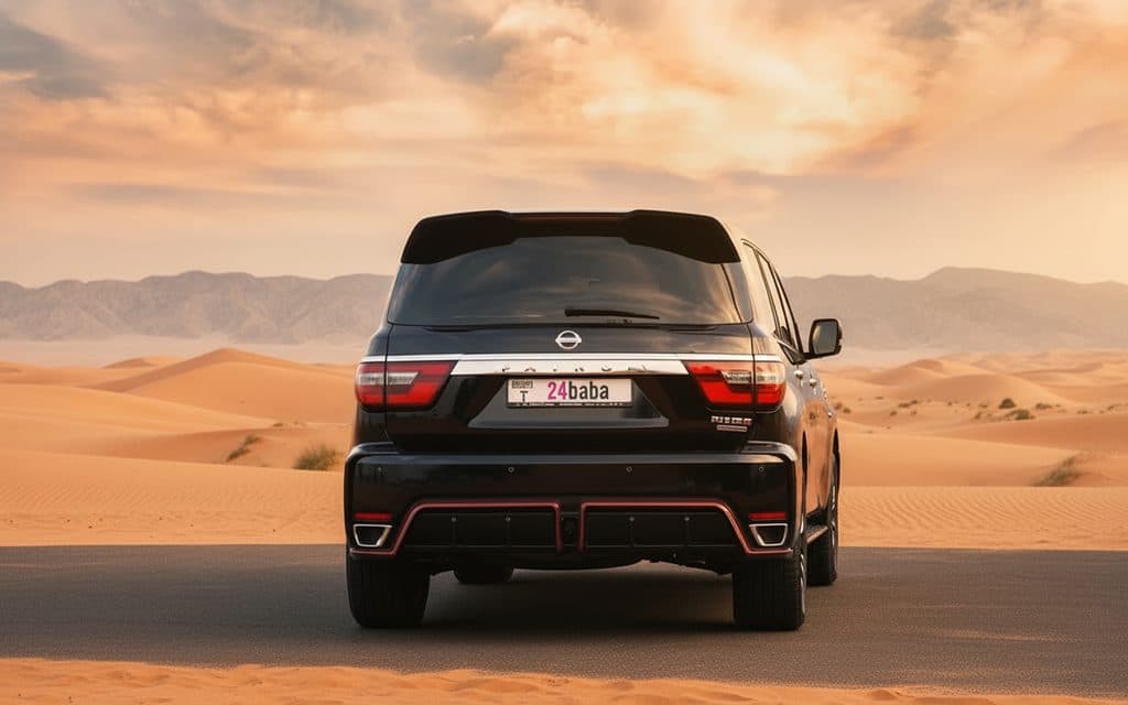 Nissan Patrol 2020 Black rear view showing taillights