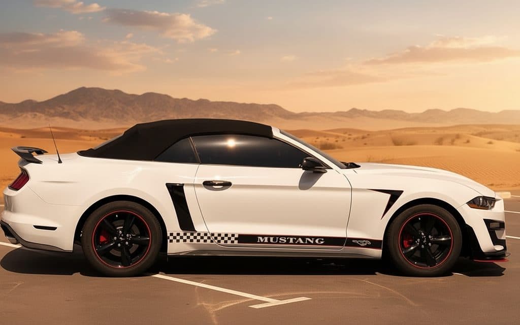Ford Mustang 2022 White side profile – rental in Dubai