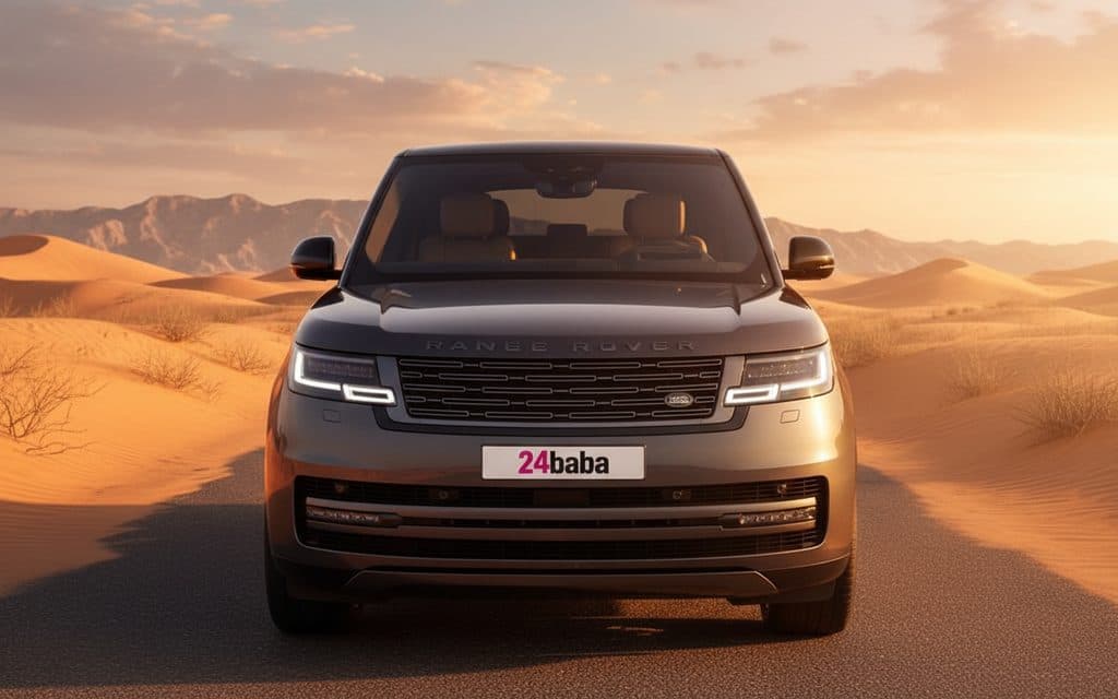 LandRover RangeRoverVogueHse 2025 Dark Gray front view with headlights – rental in Dubai
