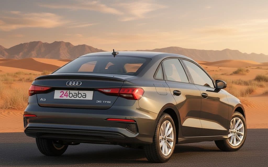 Audi A3 2022 Black rear view showing taillights