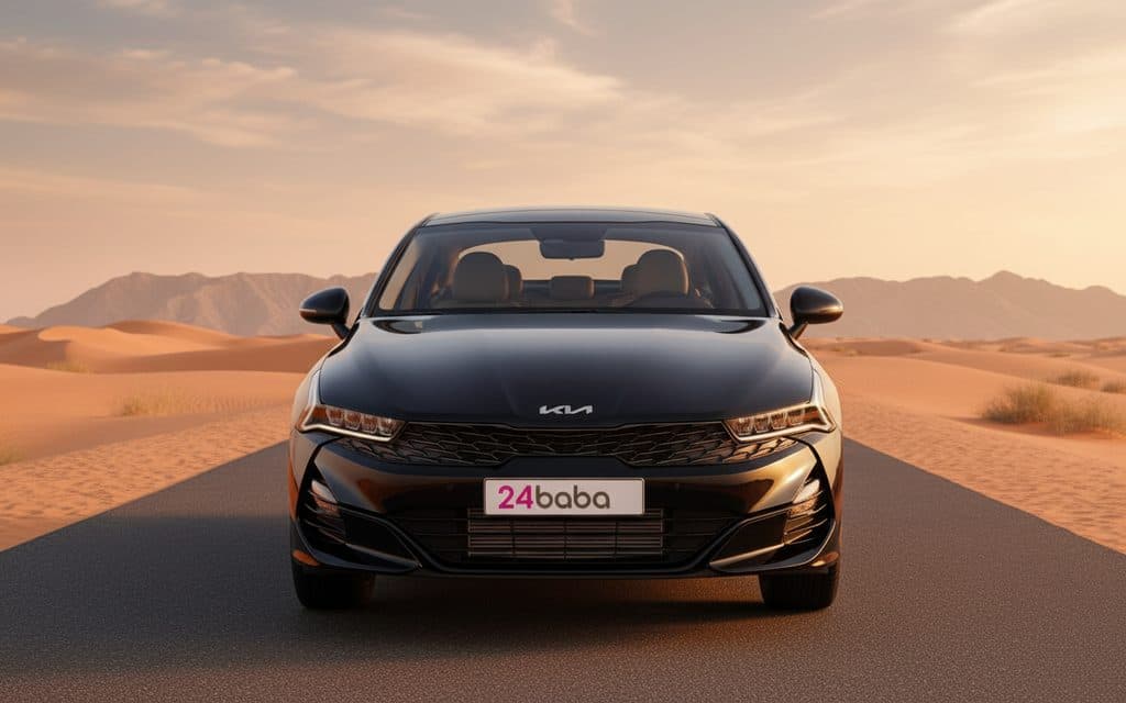 Kia K5 2023 Black front view with headlights