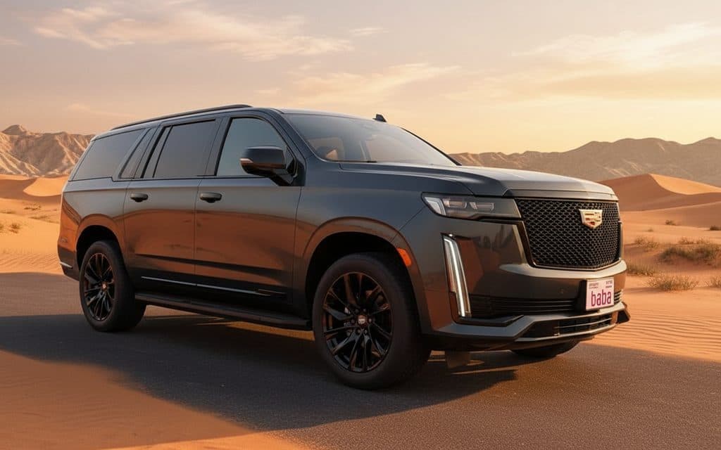 Cadillac Escalade 2024 Black front view with headlights