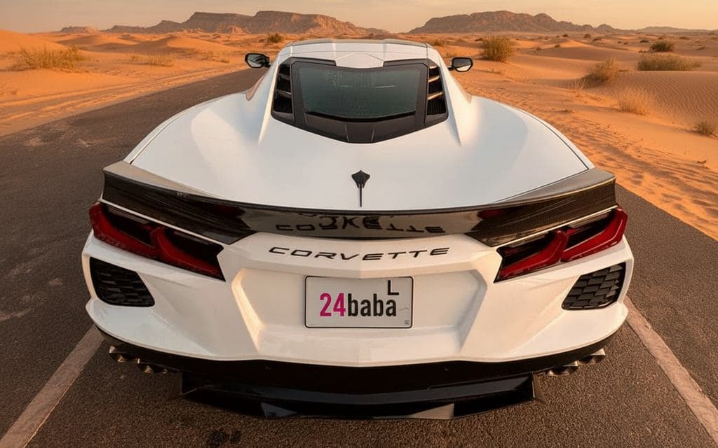 Chevrolet Corvette 2023 White rear view showing taillights