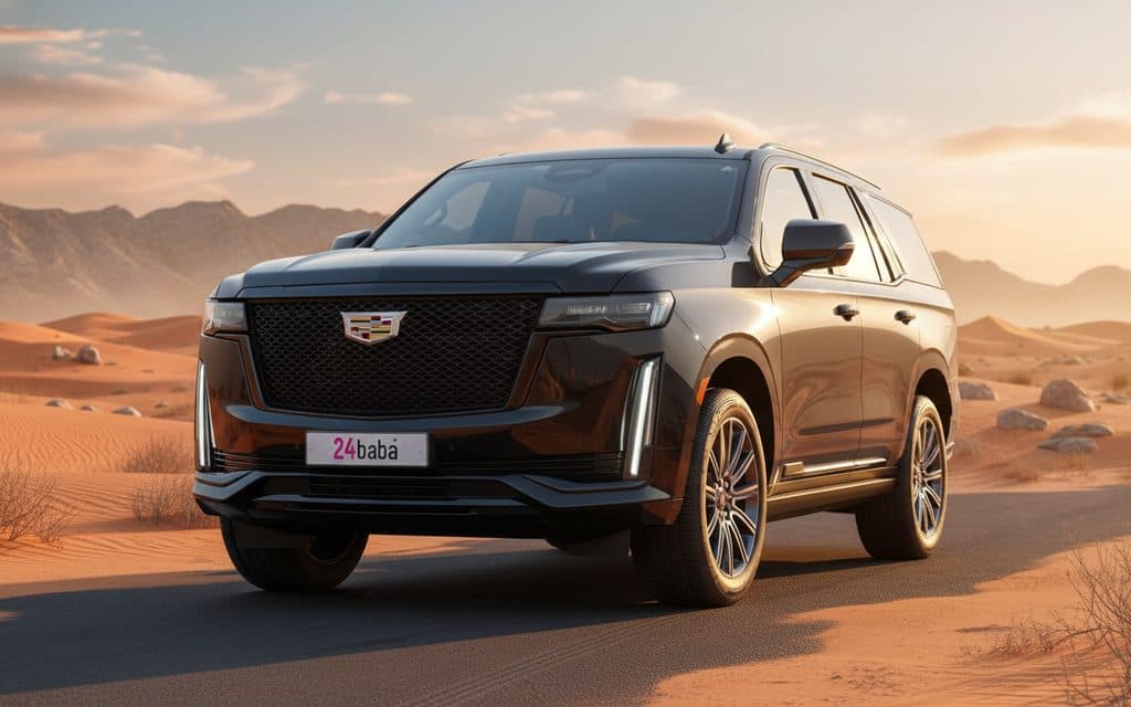 Cadillac Escalade 2023 Black front view with headlights