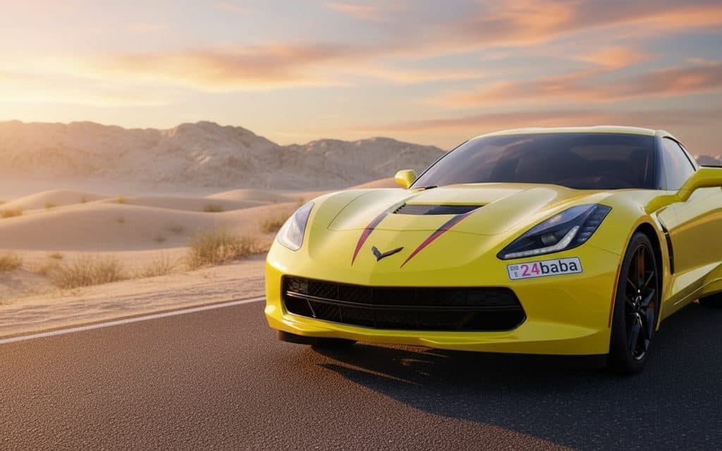 Chevrolet Corvette 2024 Yellow front view with headlights