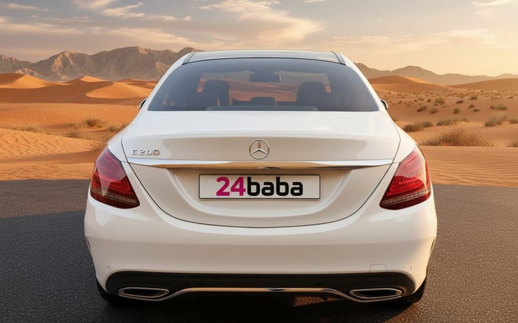 Mercedes C200 2021 White rear view showing taillights