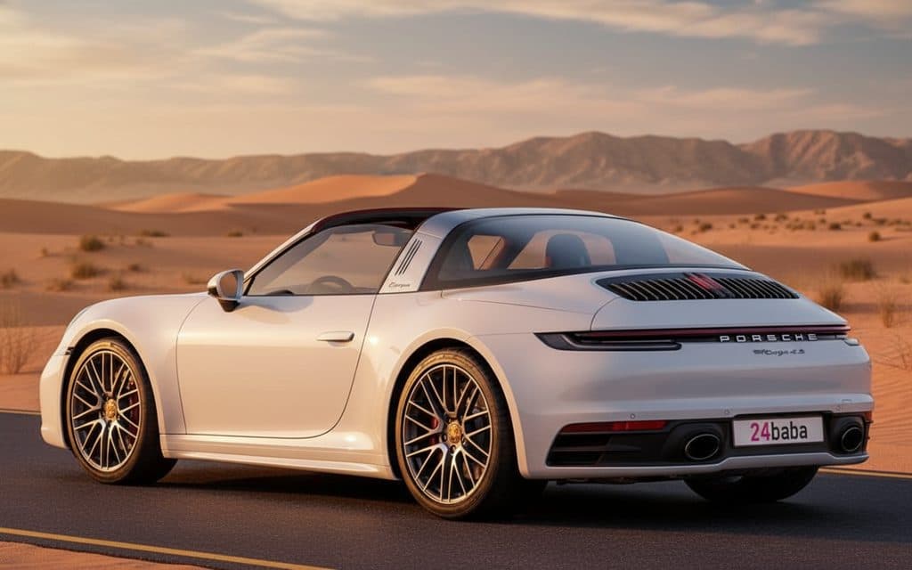 Porsche 911 2022 White rear view showing taillights