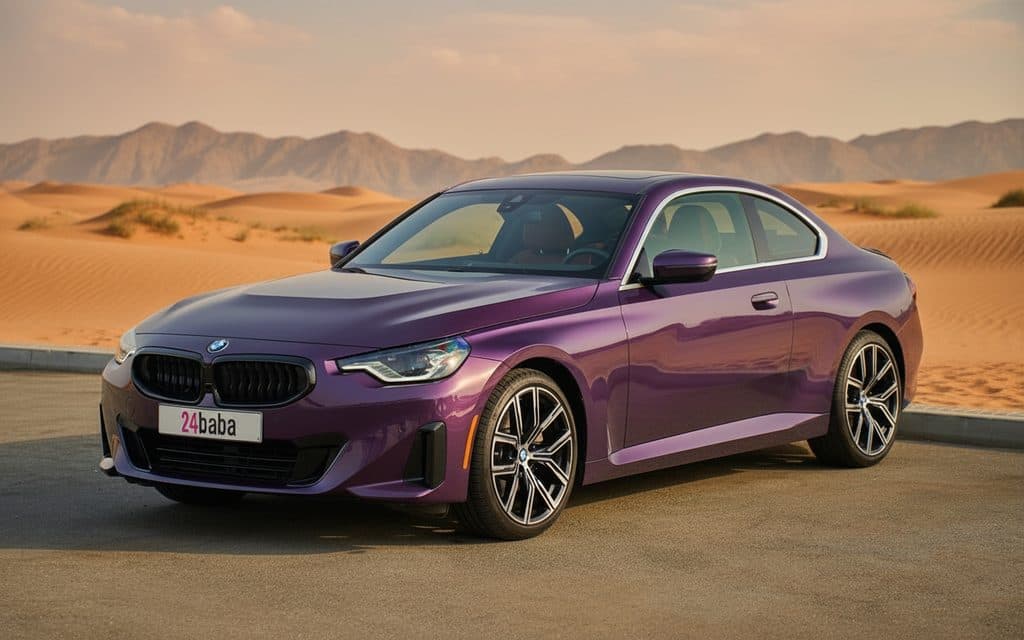 Bmw 230 2023 Purple front view with headlights – rental in Dubai
