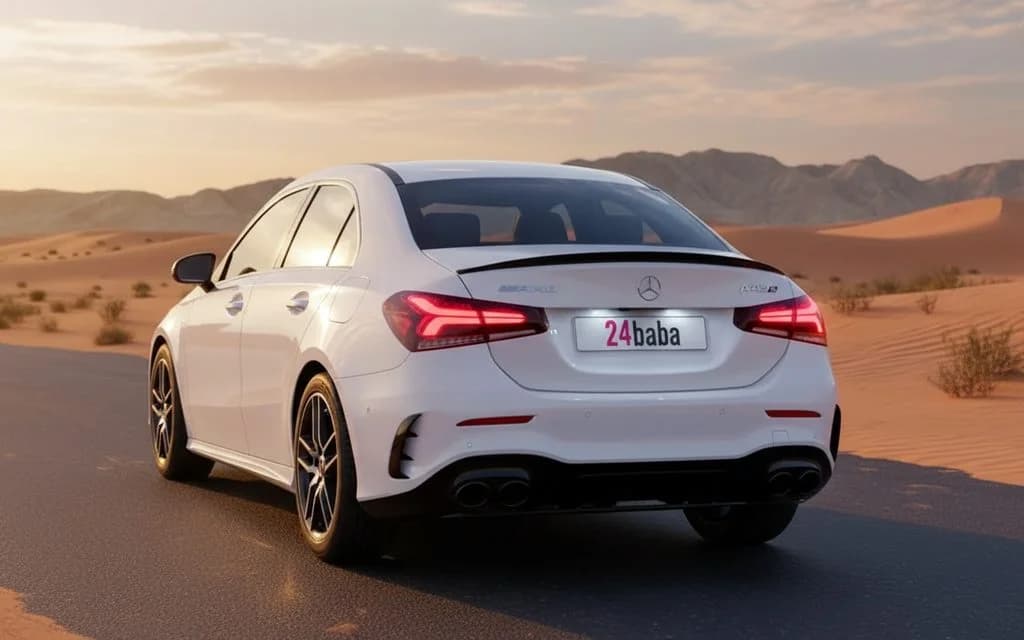 Mercedes A45 2020 White rear view showing taillights