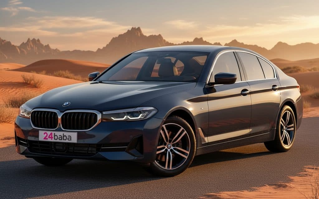 Bmw 520 2023 Blue front view with headlights