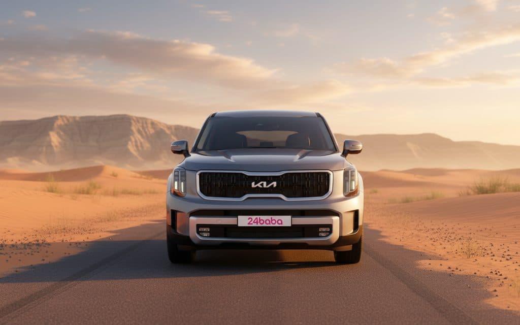 Kia Telluride 2024 Grey front view with headlights