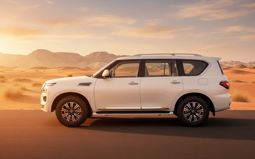 Nissan Patrol 2020 White side profile – rental in Dubai