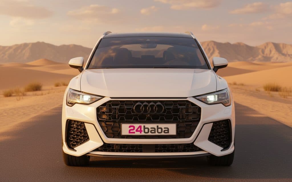 Audi Q3 2021 White front view with headlights