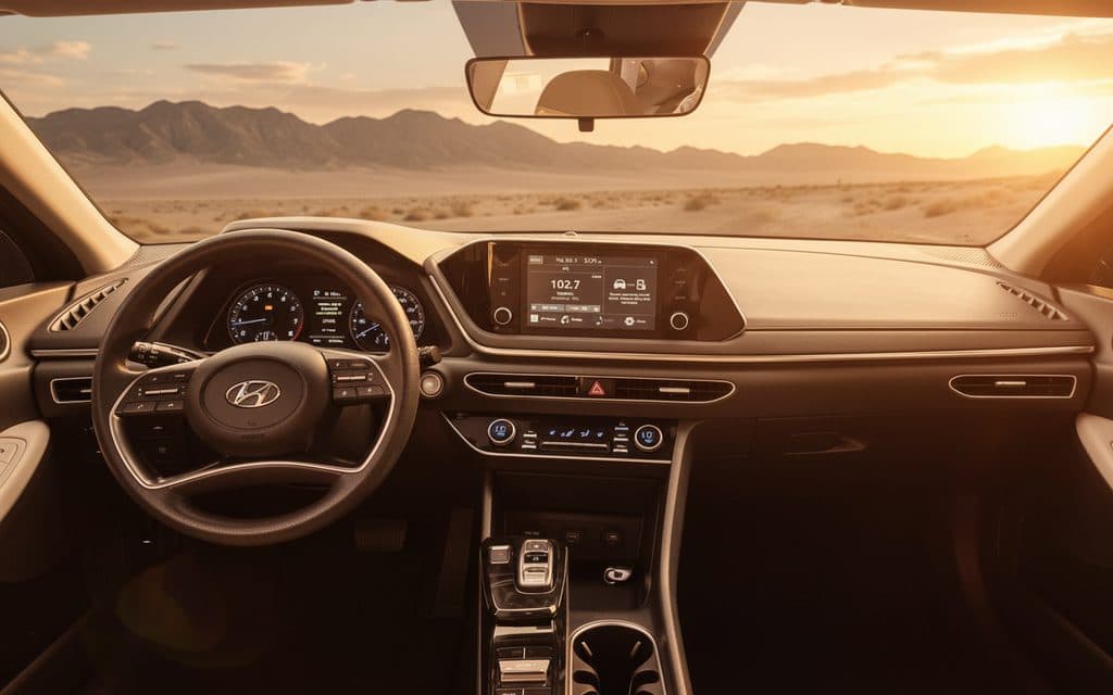 Hyundai Sonata 2021 interior view showing trim – rental in Dubai Hyundai Sonata 2021 interior view showing trim – rental in Dubai