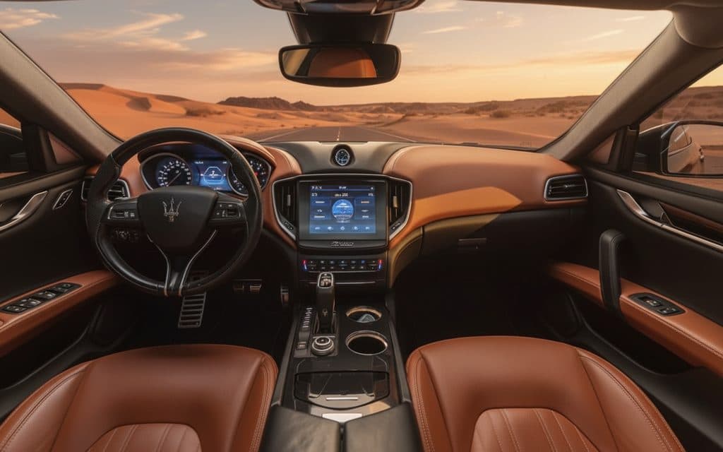 Maserati Ghibli 2020 dashboard and infotainment – rental in Dubai
