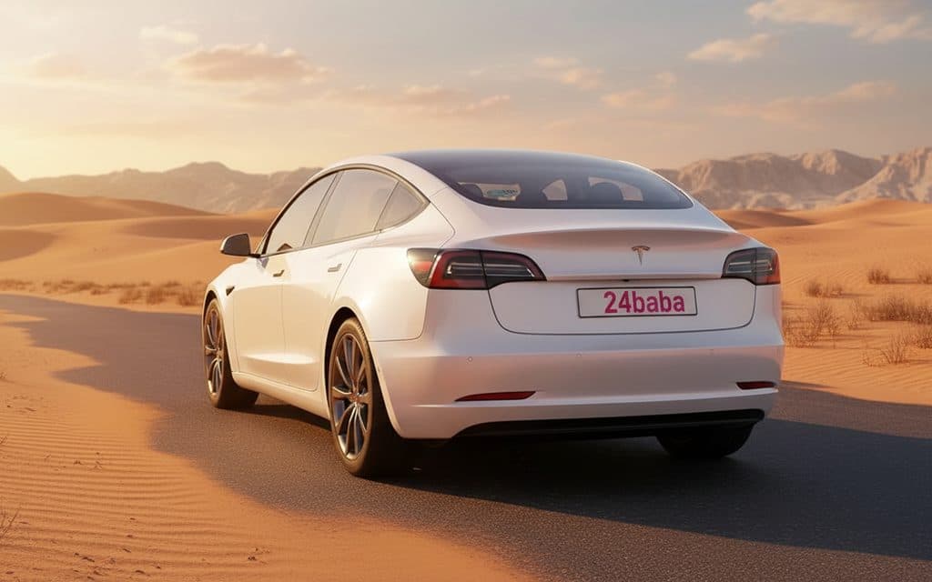 Tesla Model 3 2021 White rear view showing taillights