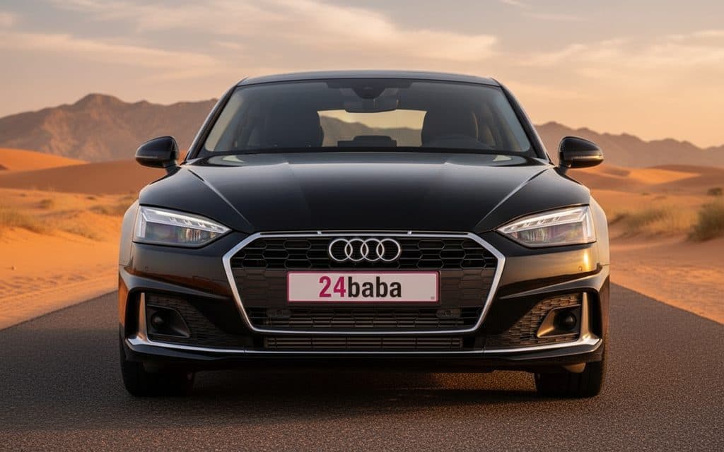 Audi A5 2023 Black front view with headlights