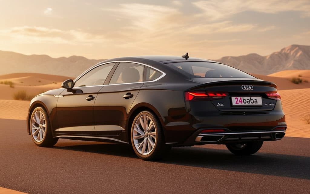 Audi A5 2023 Black rear view showing taillights