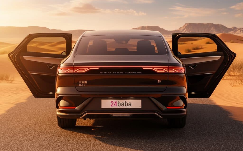 Byd Han 2024 Black rear view showing taillights – rental in Dubai