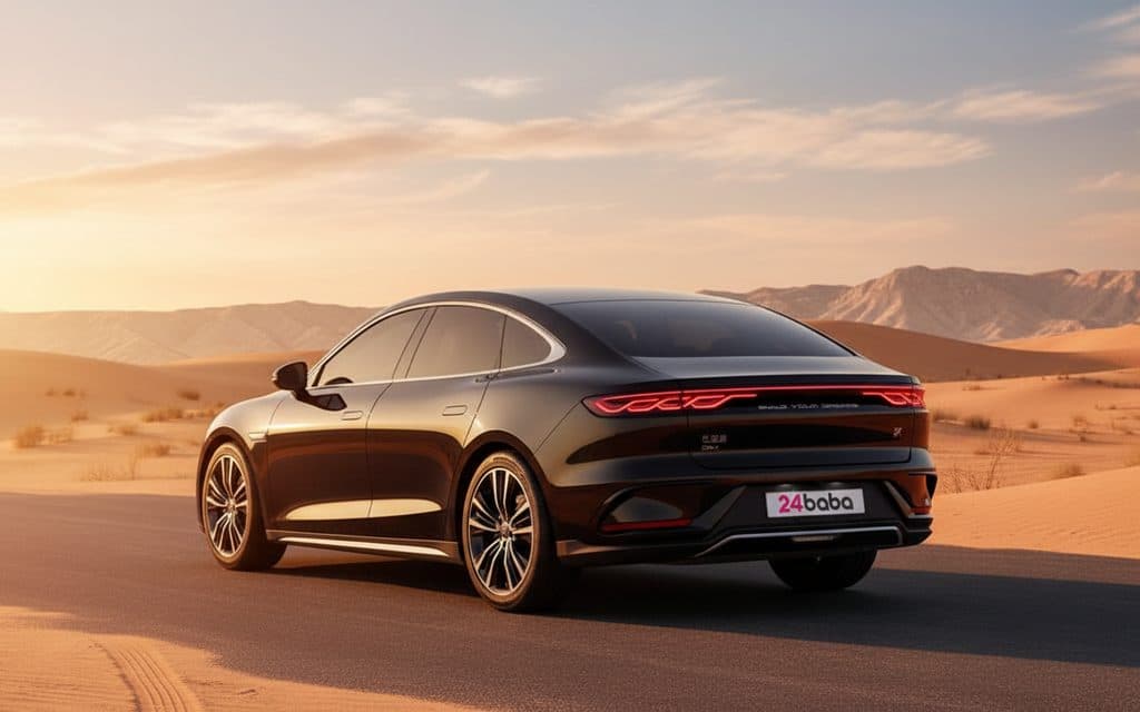 Byd Han 2024 Black rear view showing taillights – rental in Dubai