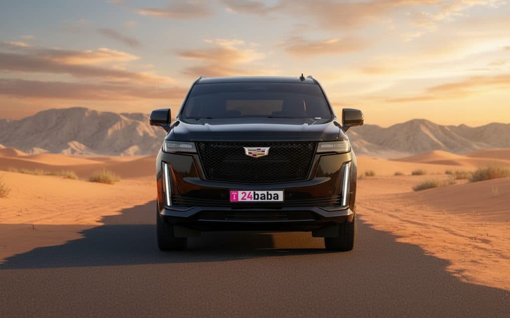 Cadillac Escalade 2023 Black front view with headlights