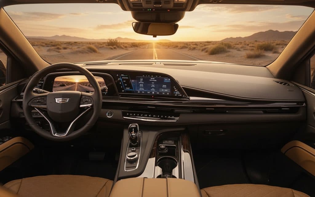 Cadillac Escalade 2023 indoor cabin view rental car in Dubai