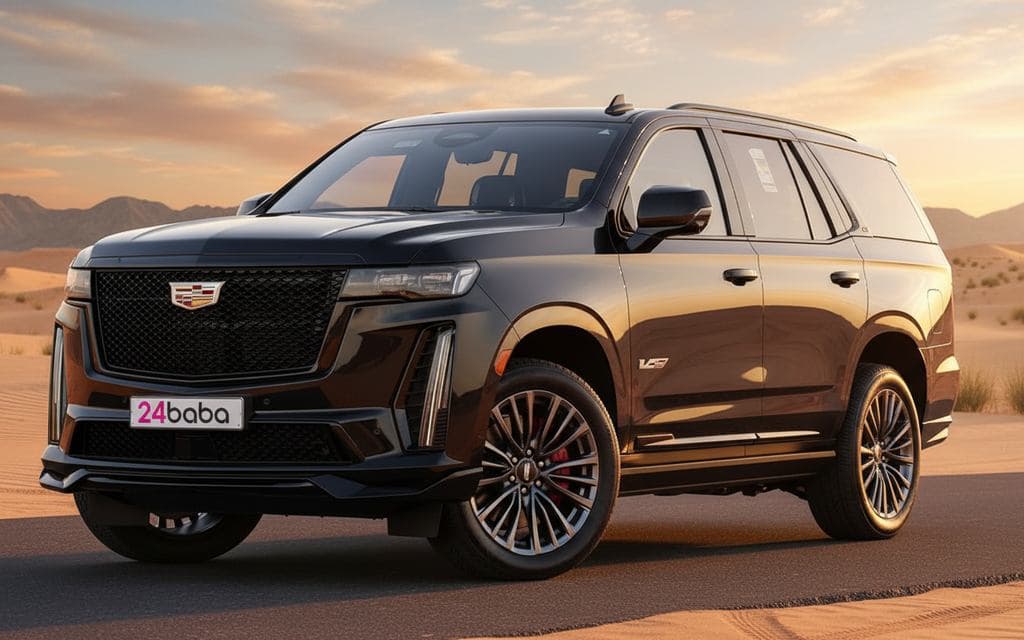 Cadillac Escalade 2023 Black front view with headlights
