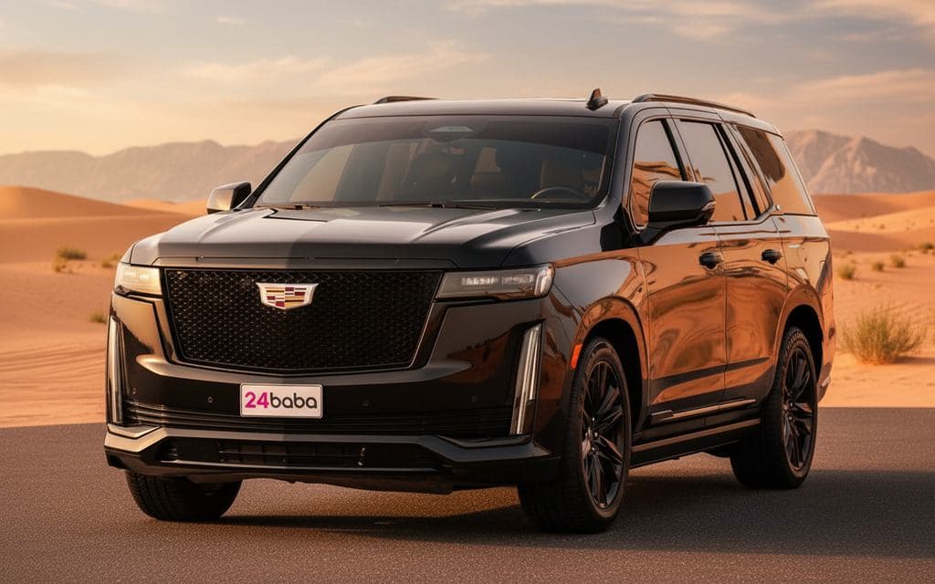 Cadillac Escalade 2023 Black front view with headlights