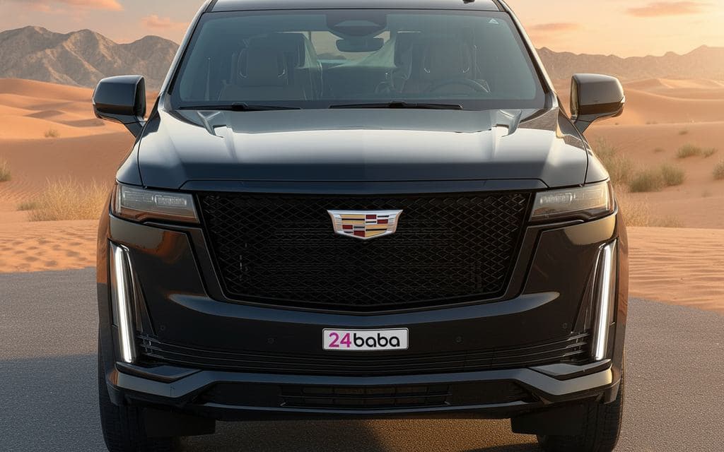 Cadillac Escalade 2024 Black front view with headlights