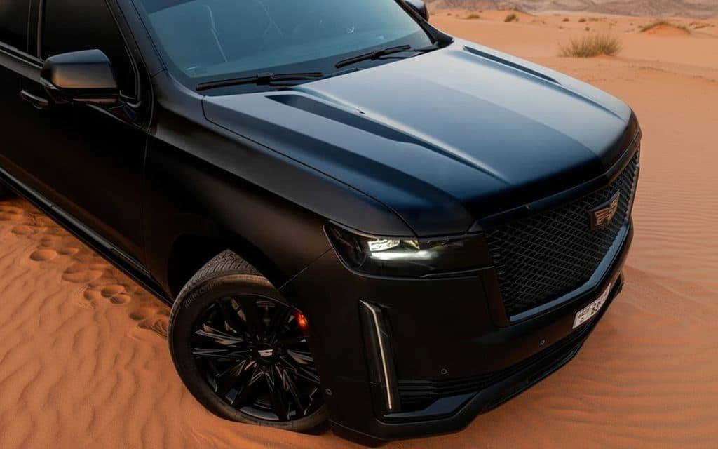 Cadillac Escalade 2024 Black front view with headlights